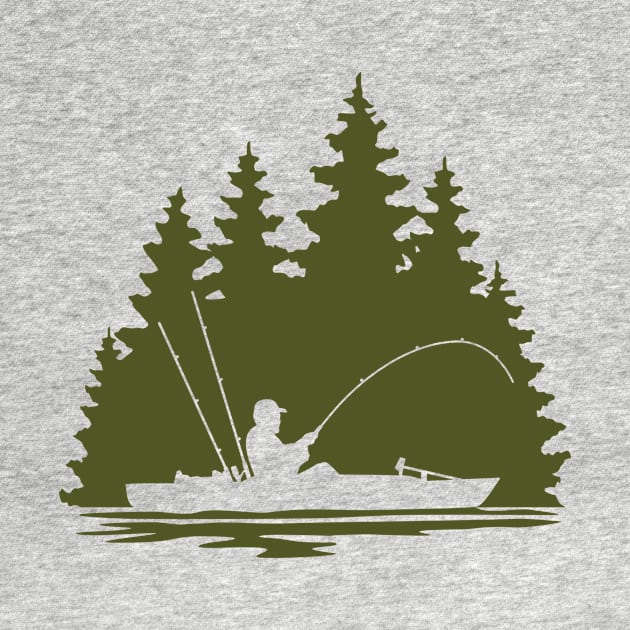 Kayak Fisherman Rural Forest Scene with Olive Green Background by SAMMO